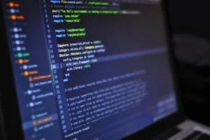 Web code on laptop screen photo.